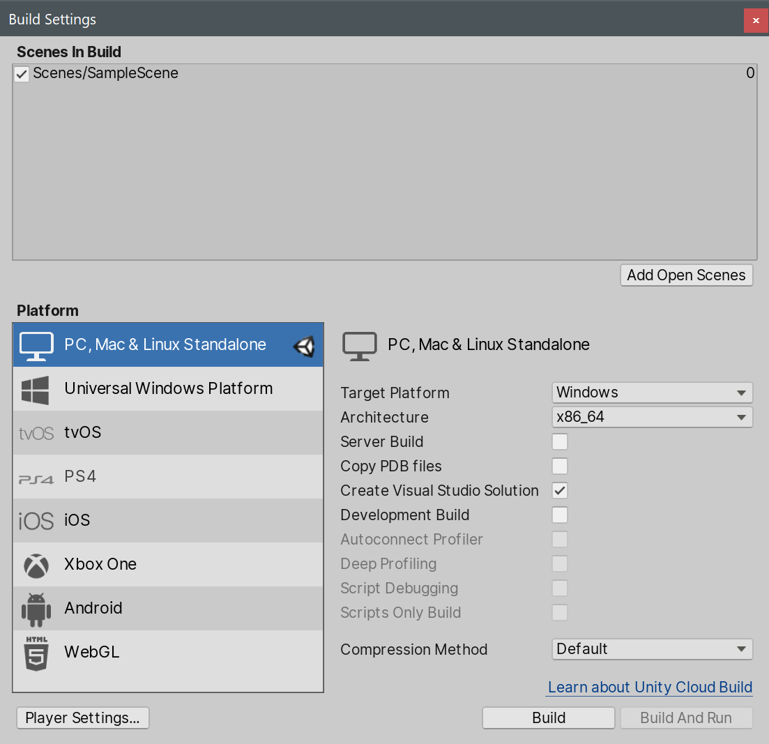 Build Settings dialog