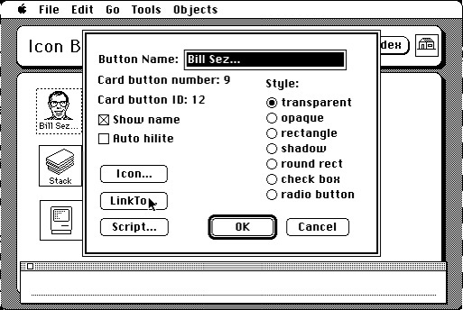 HyperCard: definice objektu a skriptu