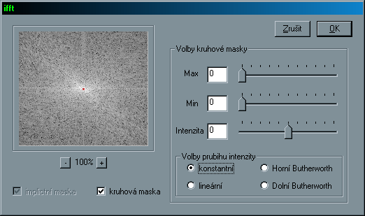 Původní dialog filtru s parametry a náhledem