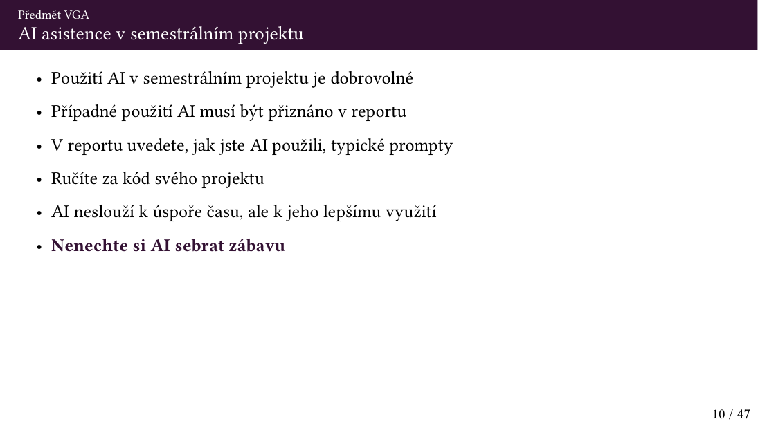 Původní snímek 10: AI asistence v semestrálním projektu